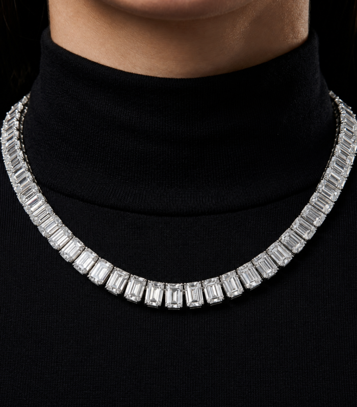 Diamond Tennis Necklace with 50 Carat Emerald Cut Stones