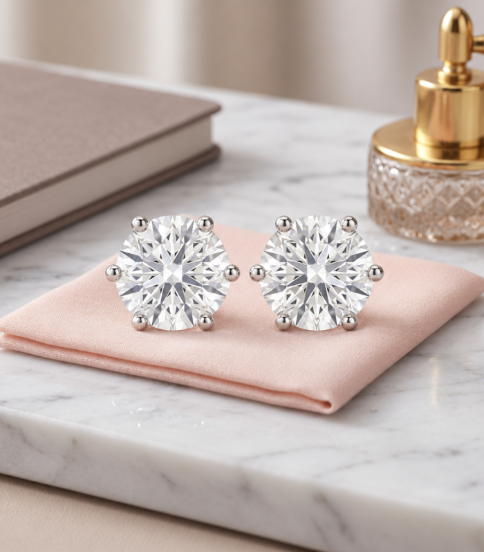 Radiant Solitaire Stud Earrings – 6 Prongs