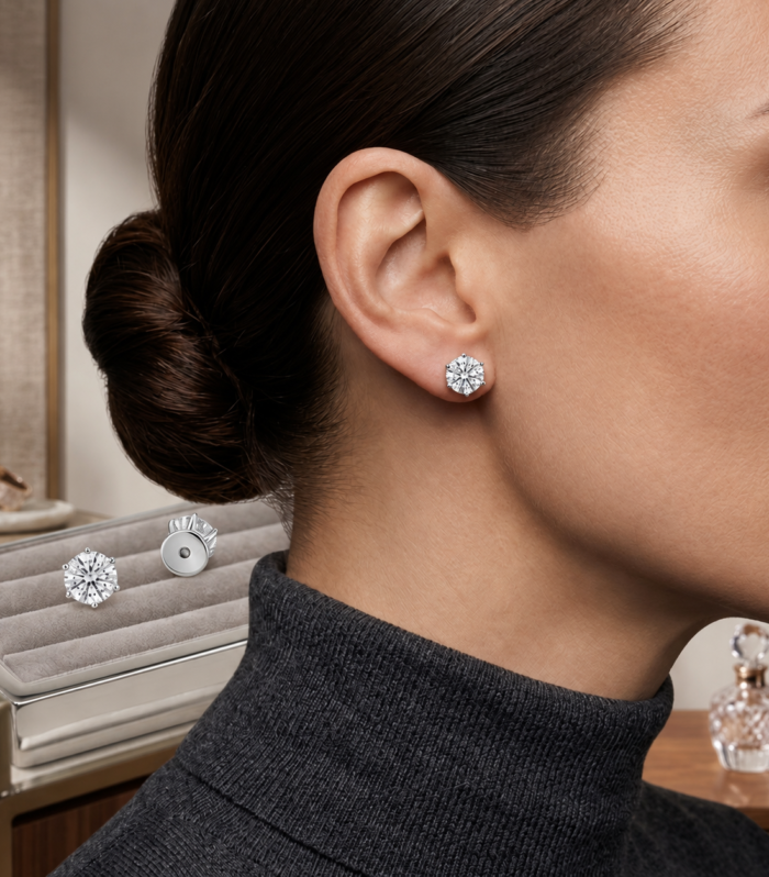 Radiant Solitaire Stud Earrings – 6 Prongs