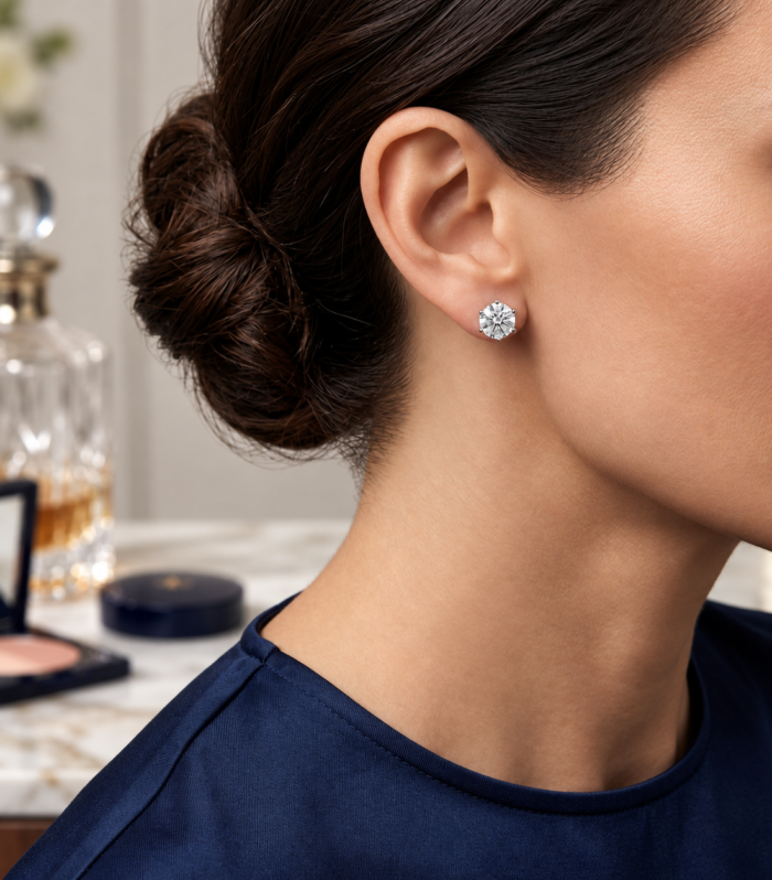Radiant Solitaire Stud Earrings – 6 Prongs