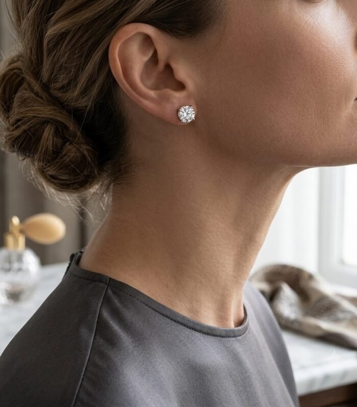 Radiant Round Martini Stud Earrings – 4 Prongs