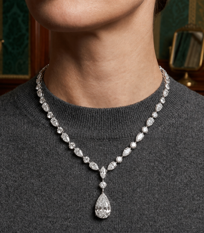Opulent Pear Drop Diamond Necklace