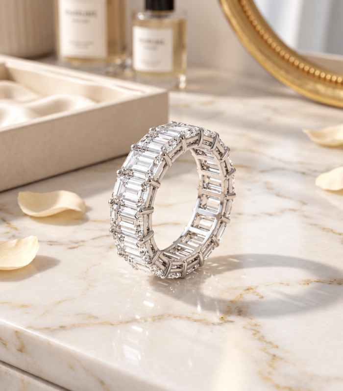 Bezel Set Emerald Cut Eternity Ring