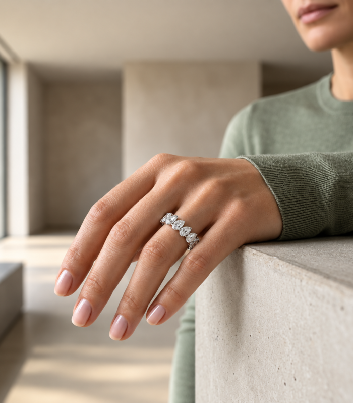 Leaning Pear Eternity Ring