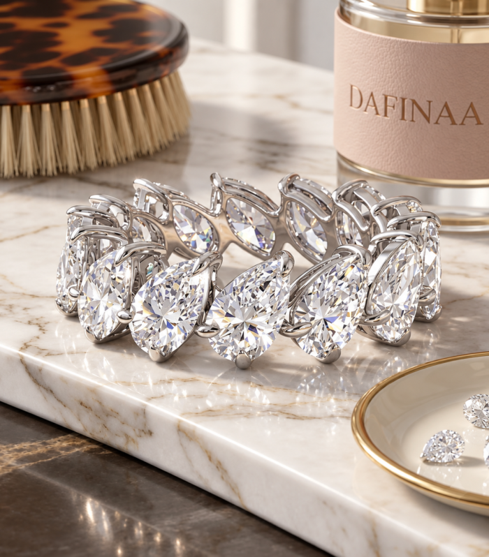 Leaning Pear Half Eternity Ring